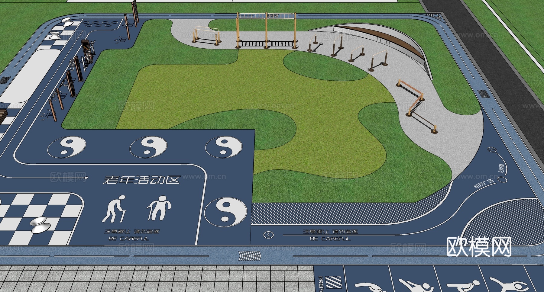 现代体育公园 康养花园 老年健身康养花园 老年健身活动区su模型