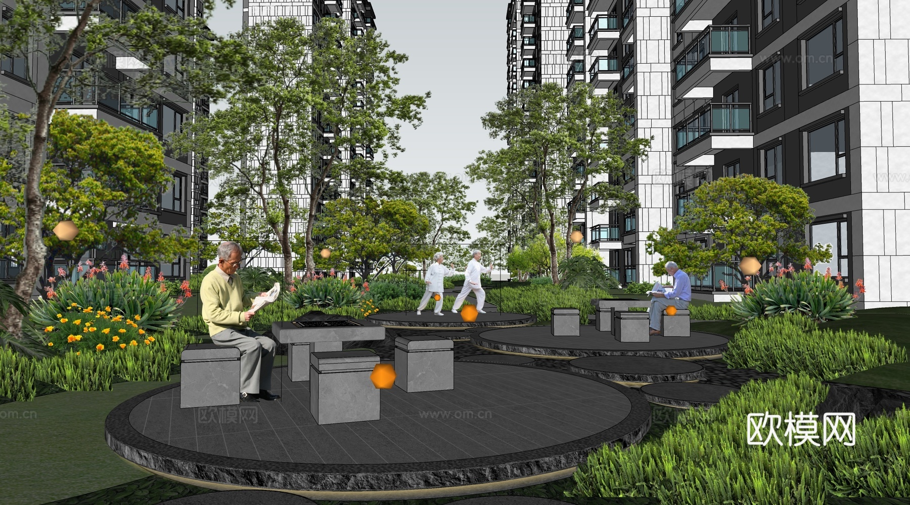 现代小区景观 老人活动区 宅间花园 康养花园su模型