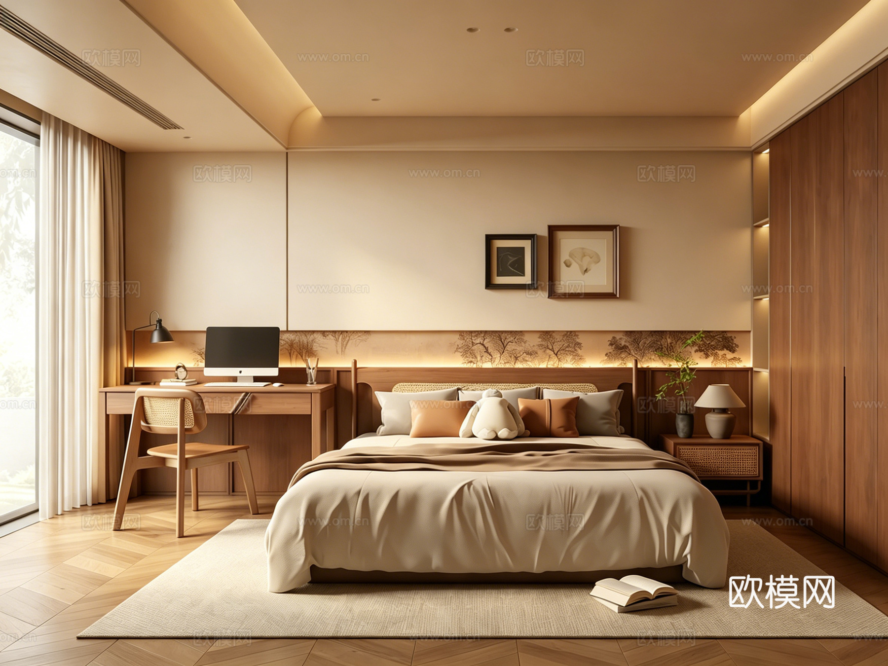 室内家装 卧室 家具 床 别墅 新中式 现代su模型