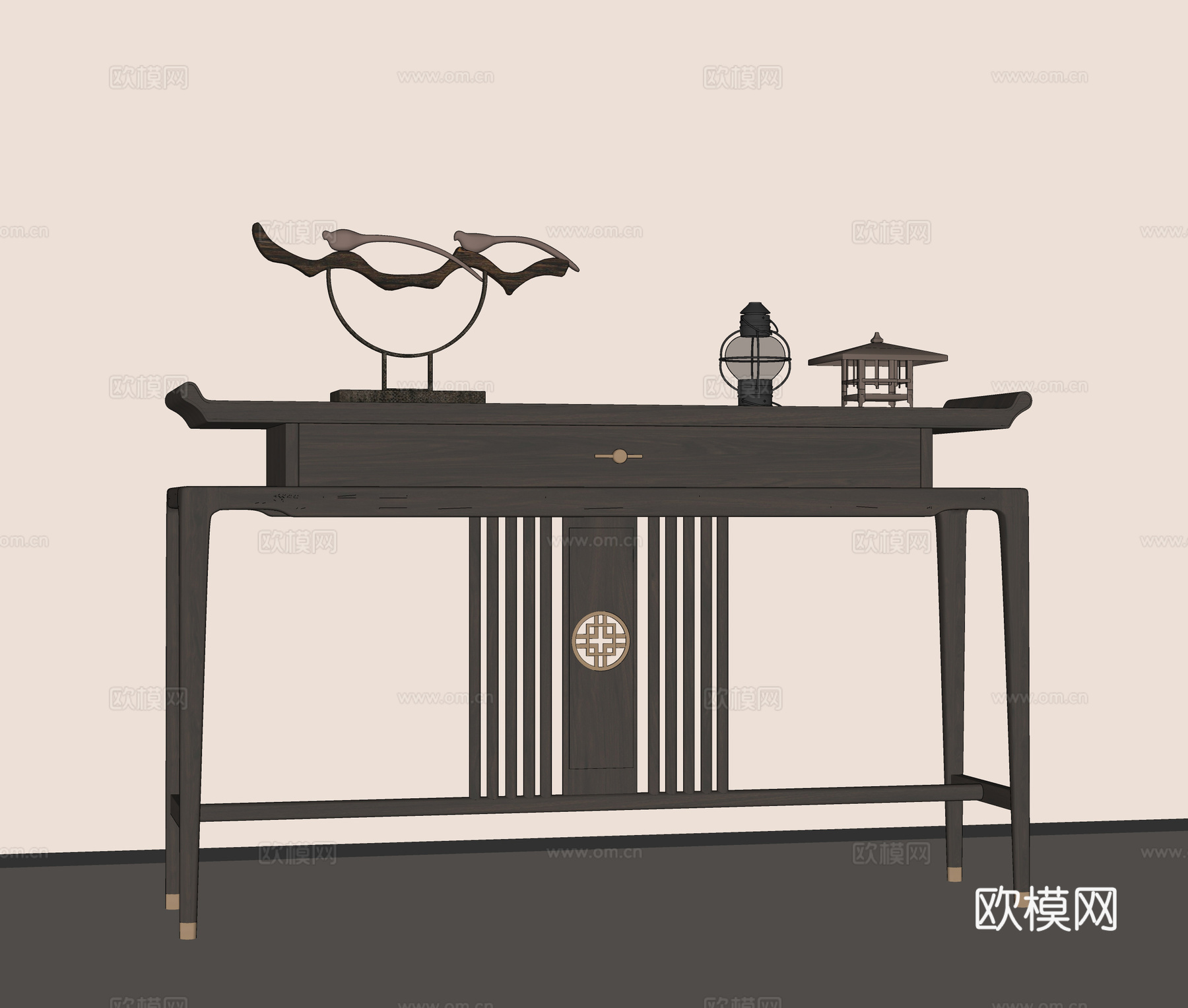 中式玄关端景台 饰品摆件su模型