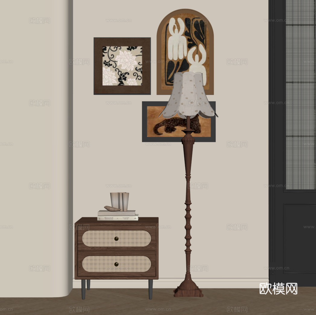 法式中古风落地灯 落地柜组合su模型