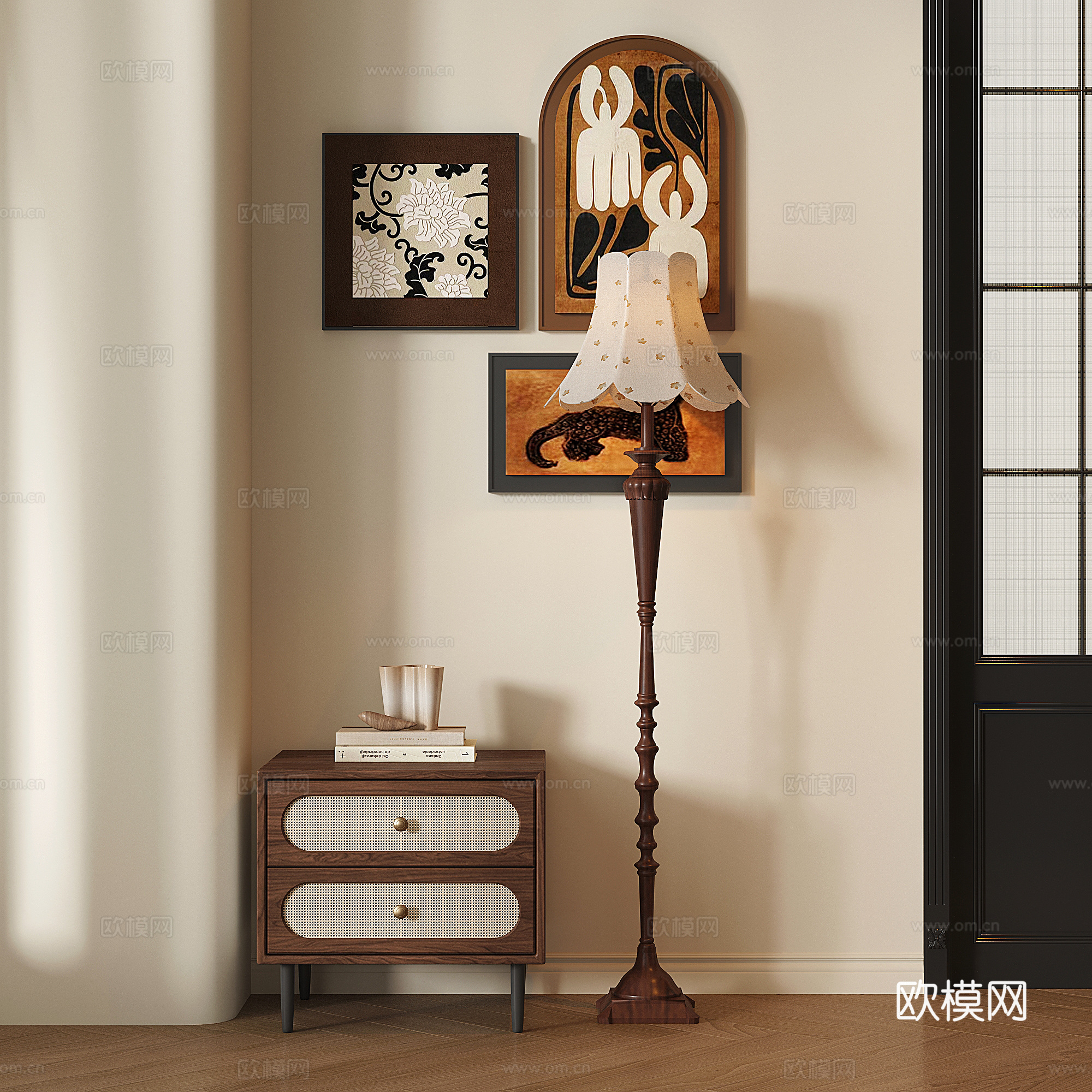 法式中古风落地灯 落地柜组合su模型