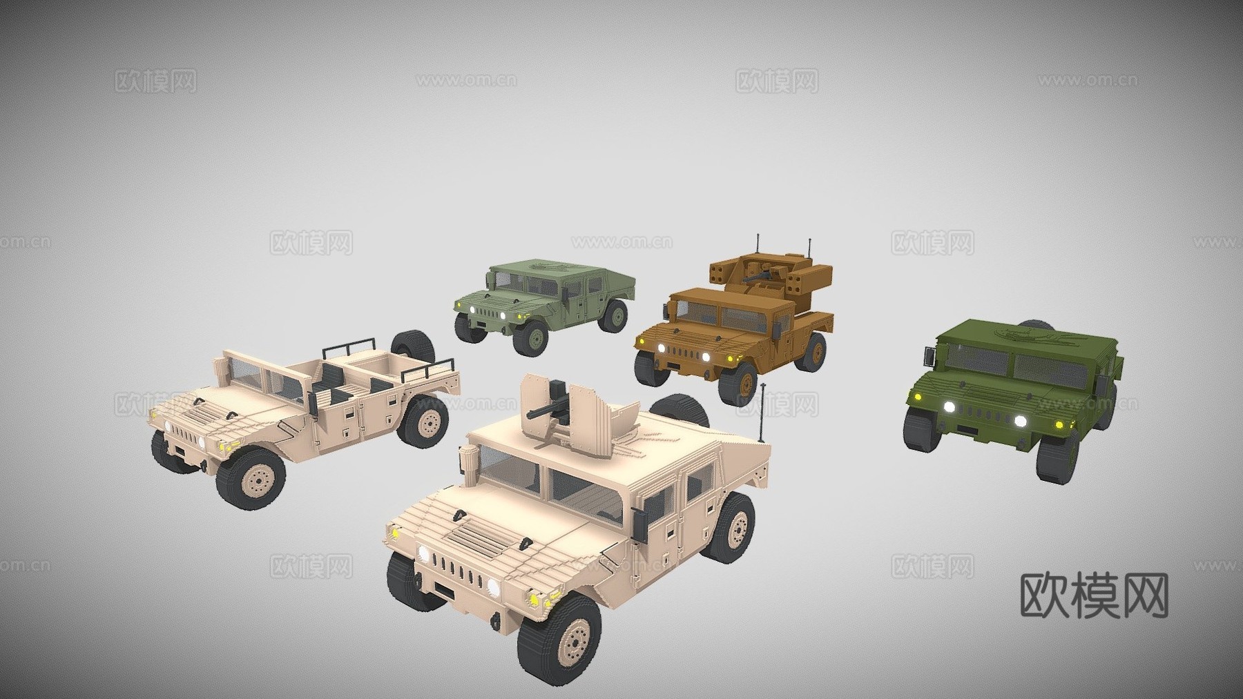 辆军用4x4车辆体素模型包su模型