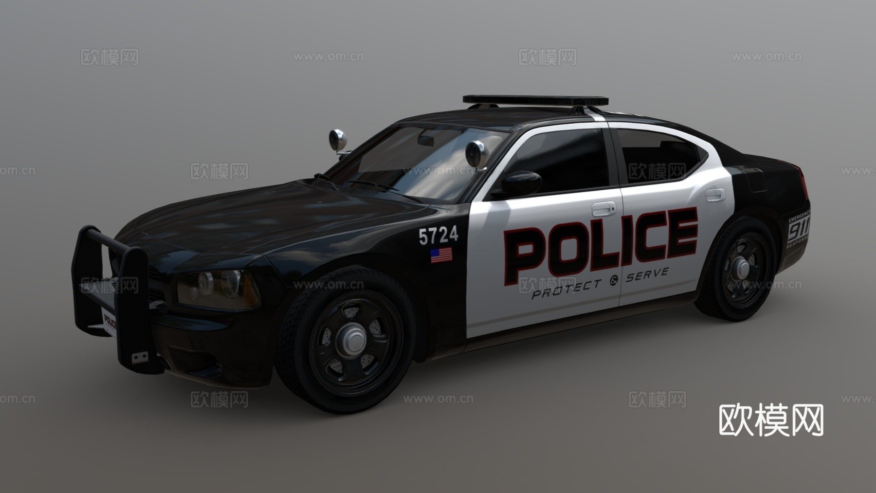 道奇战马警车低多边形su模型