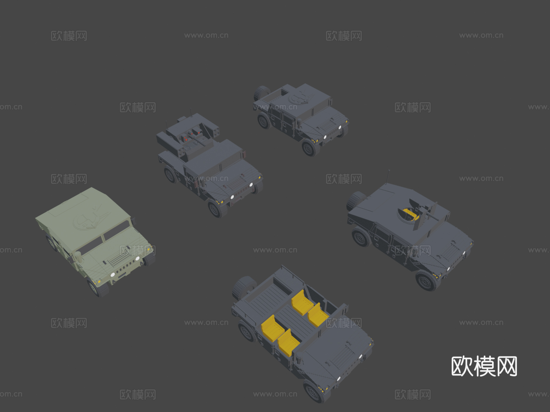 辆军用4x4车辆体素模型包su模型