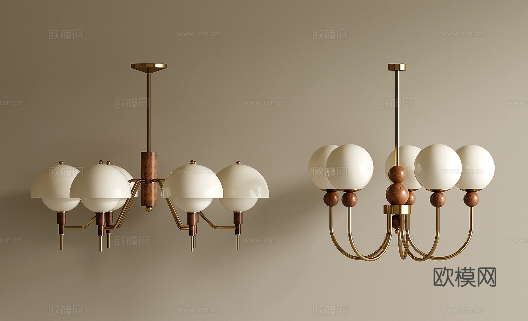 中古风圆球吊灯 餐厅吊灯 卧室吊灯 木质金属吊灯su模型