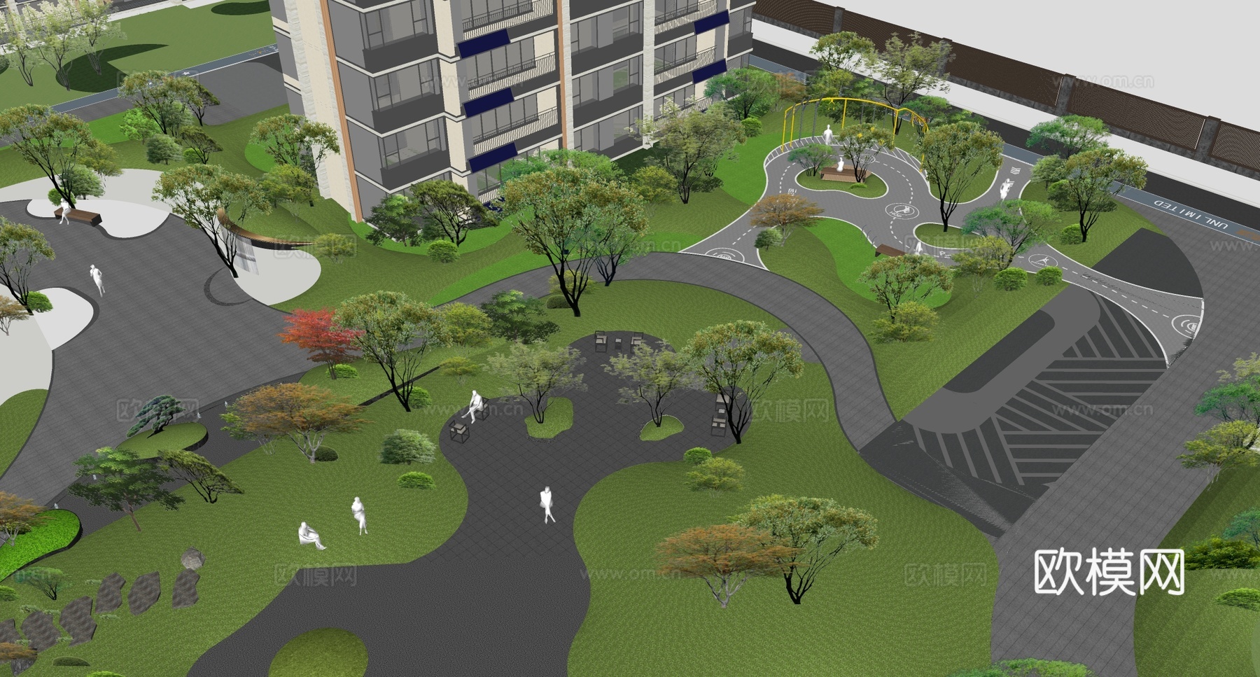 现代公园景观 小区景观 老年健身公园su模型