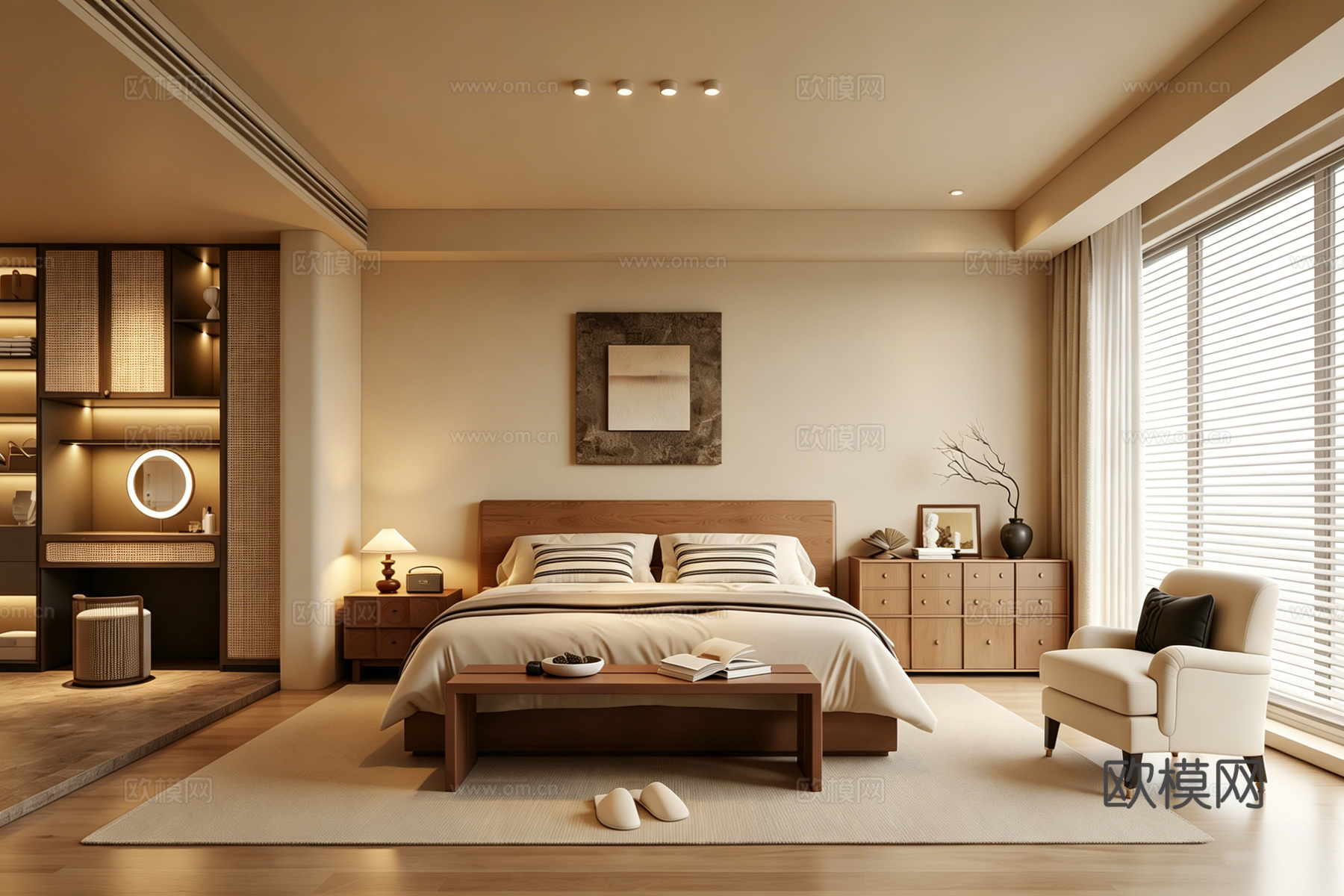 室内家装 卧室 家具 床 别墅 新中式 现代su模型