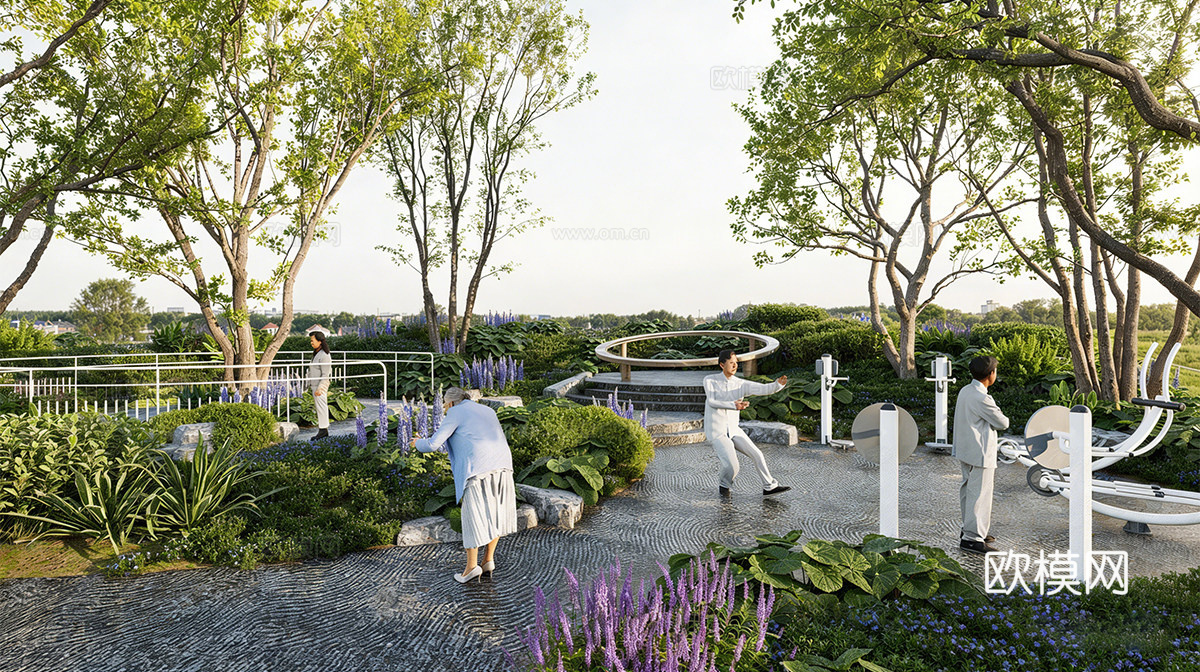 现代体育景观公园 康养花园 老年健身活动区 老年健身康养活动su模型