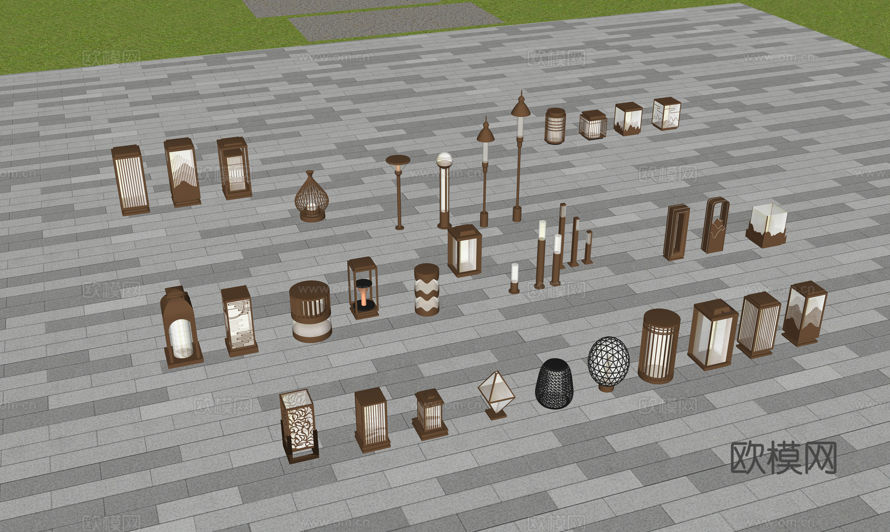 现代新中式景观灯  户外落地灯su模型