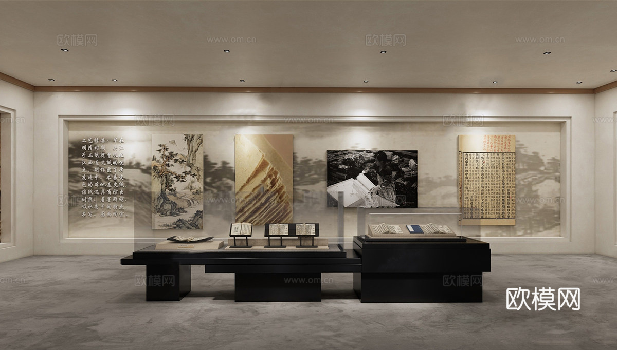 新中式非遗文化展厅 博物馆美术馆su模型