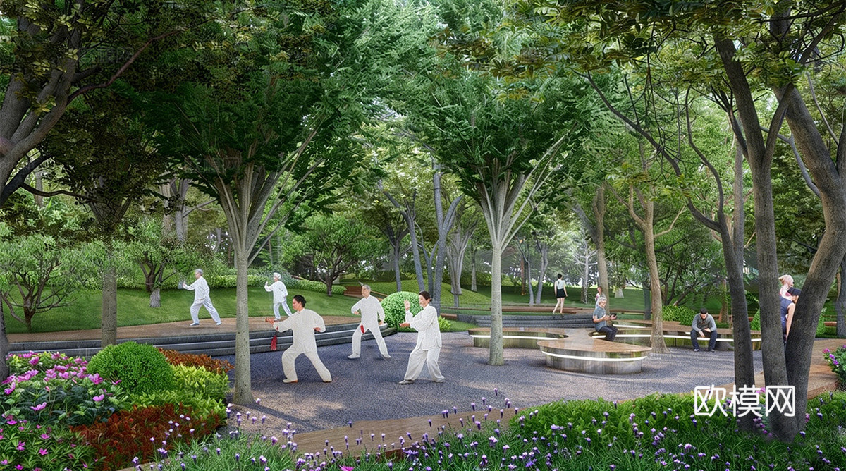 新中式景观公园 康养花园 林下休闲su模型