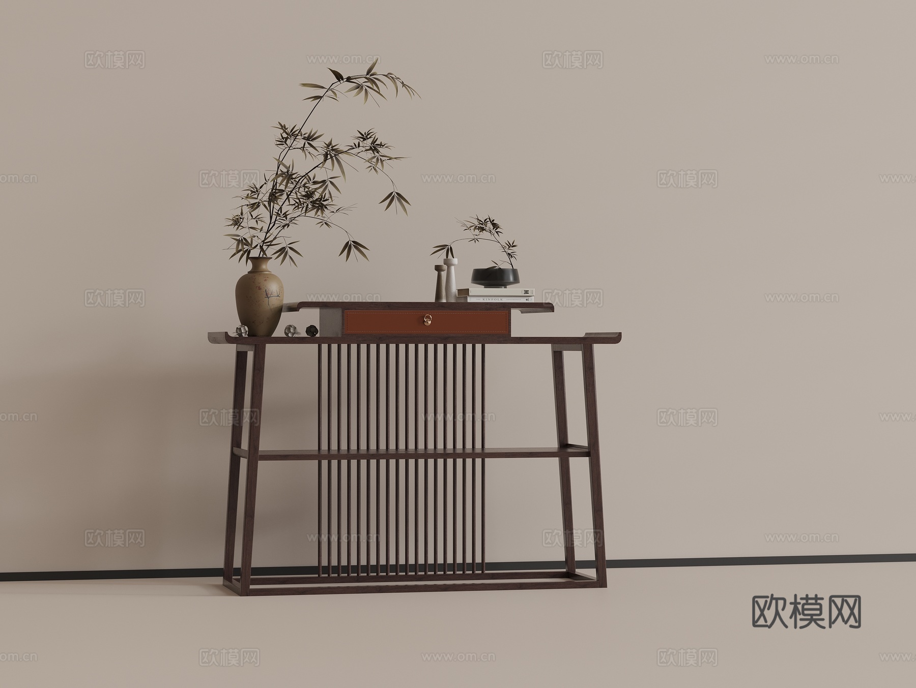 中式玄关端景台 饰品摆件su模型