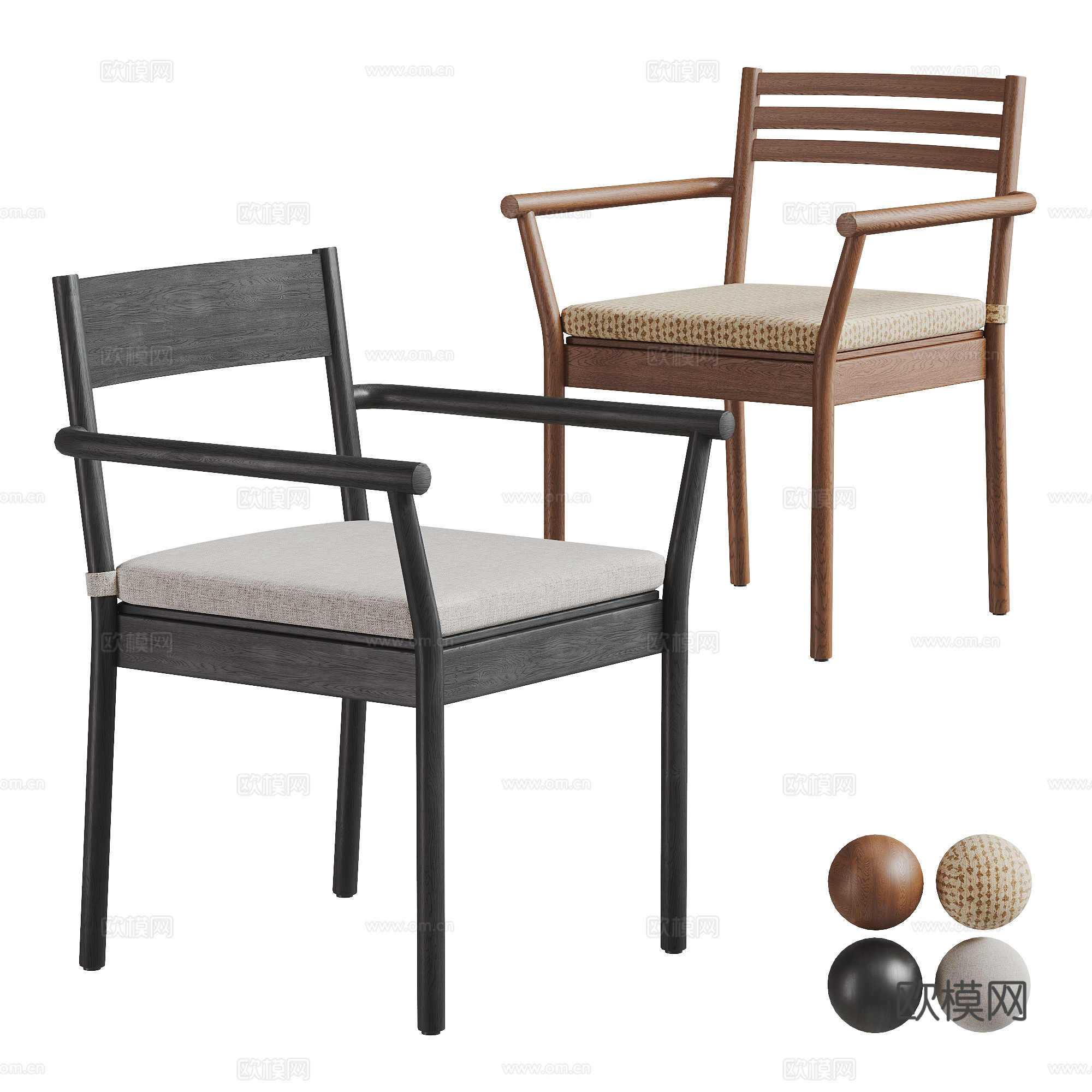 中古风单椅组合 餐椅 椅子 休闲椅 扶手椅su模型