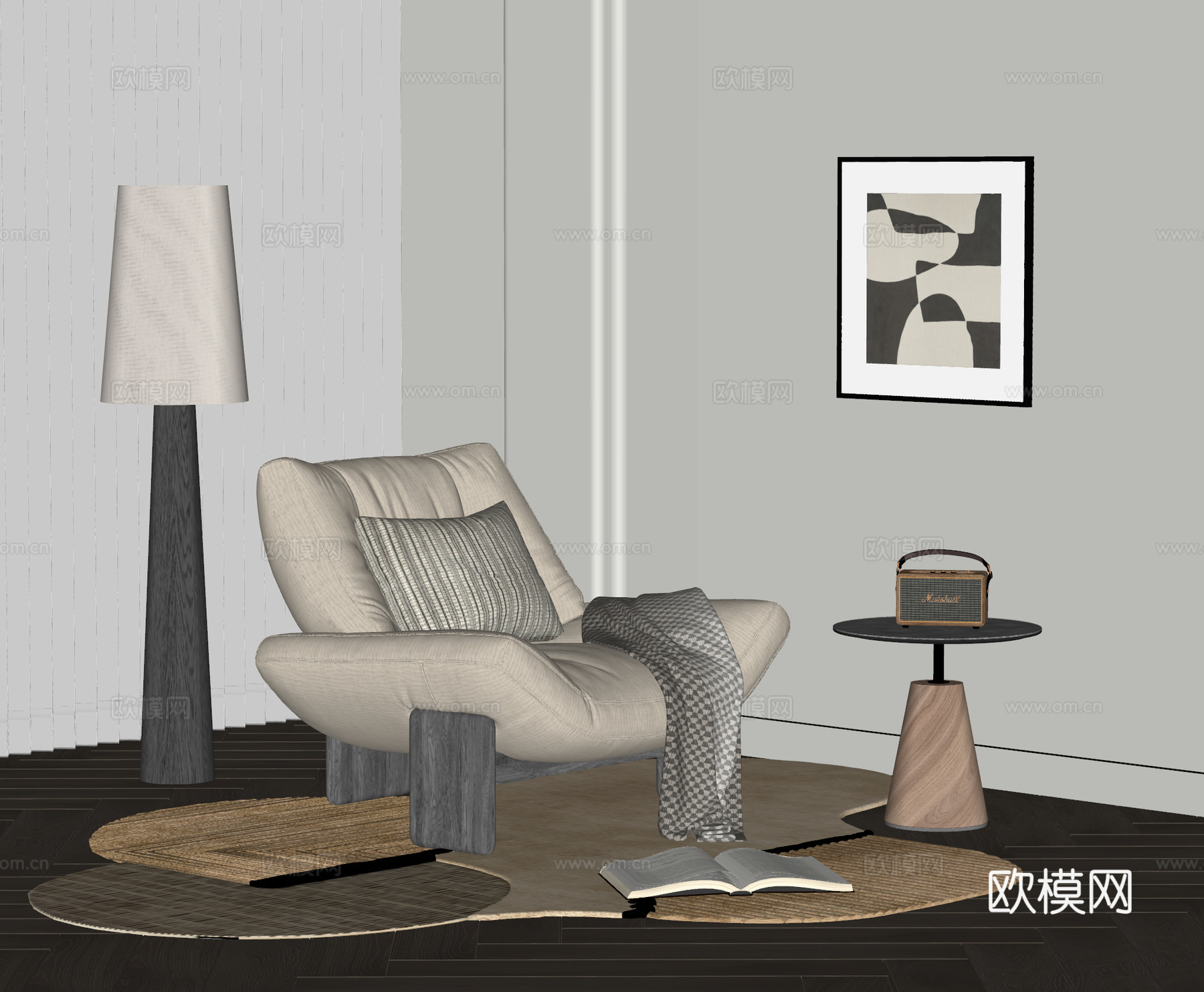 MINOTTI法式中古风休闲椅 沙发椅 单人沙发 边几 落地su模型