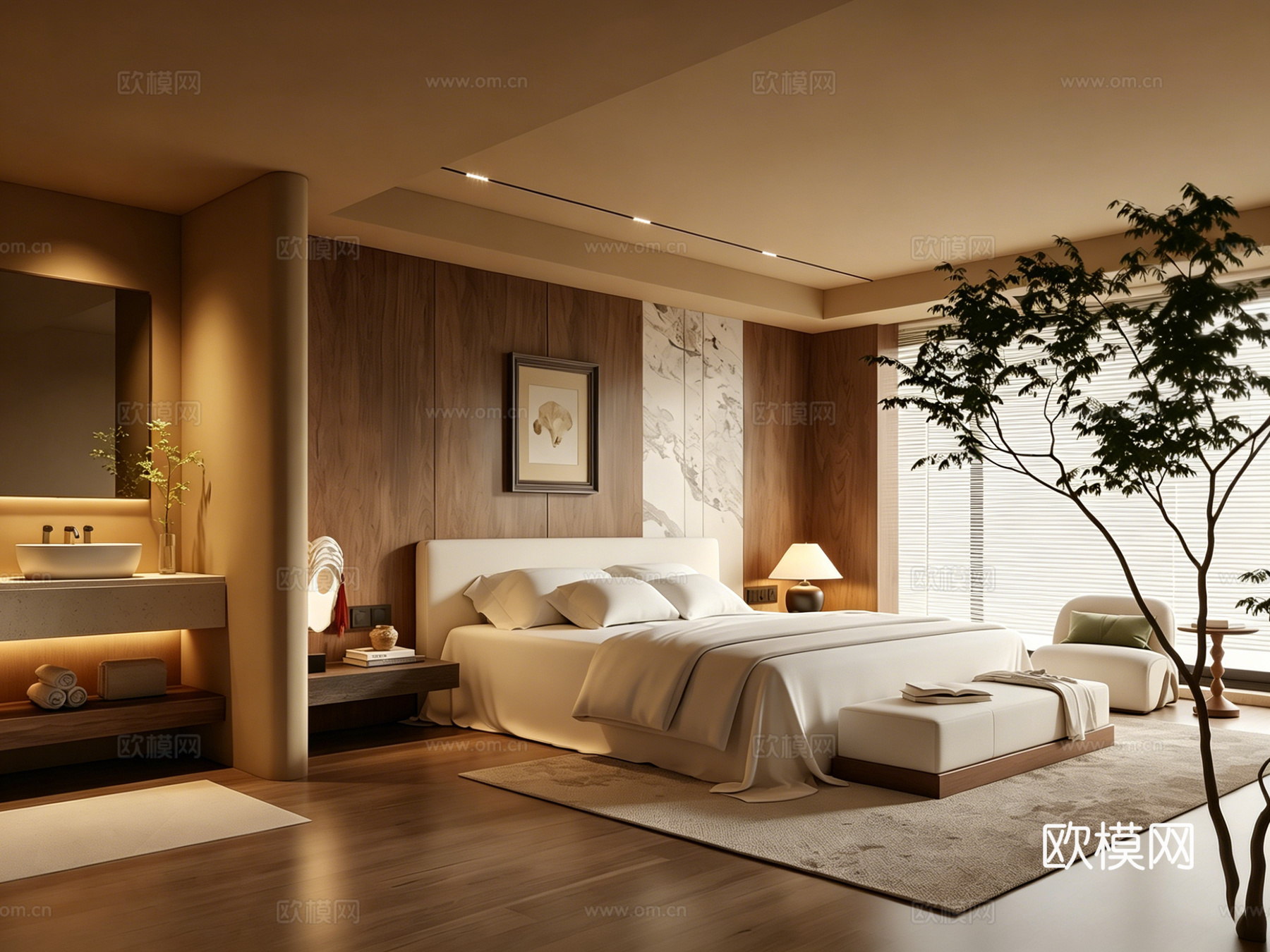 室内家装 卧室 家具 床 别墅 新中式 现代su模型