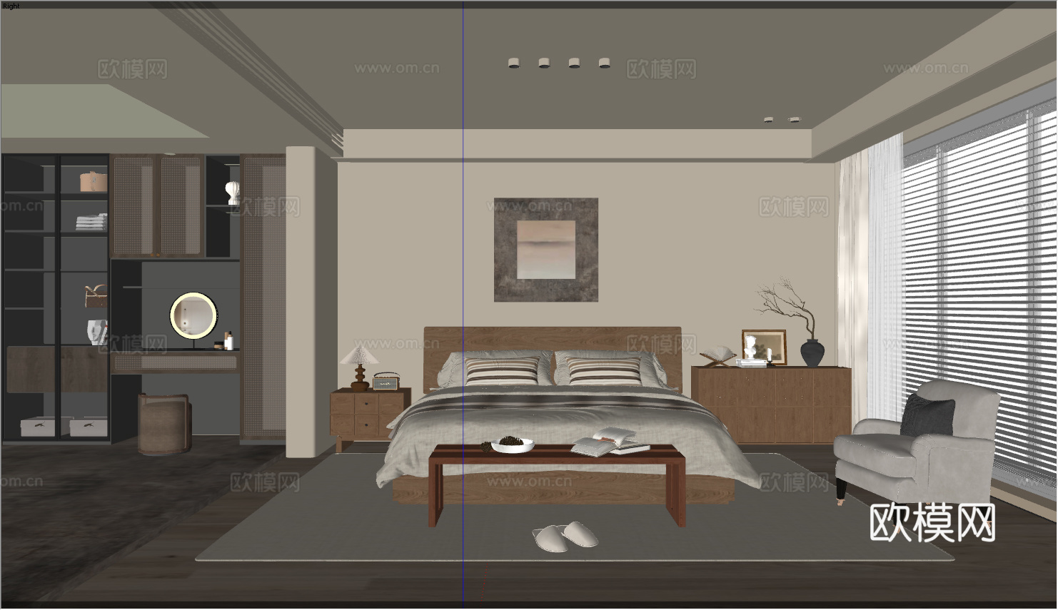 室内家装 卧室 家具 床 别墅 新中式 现代su模型