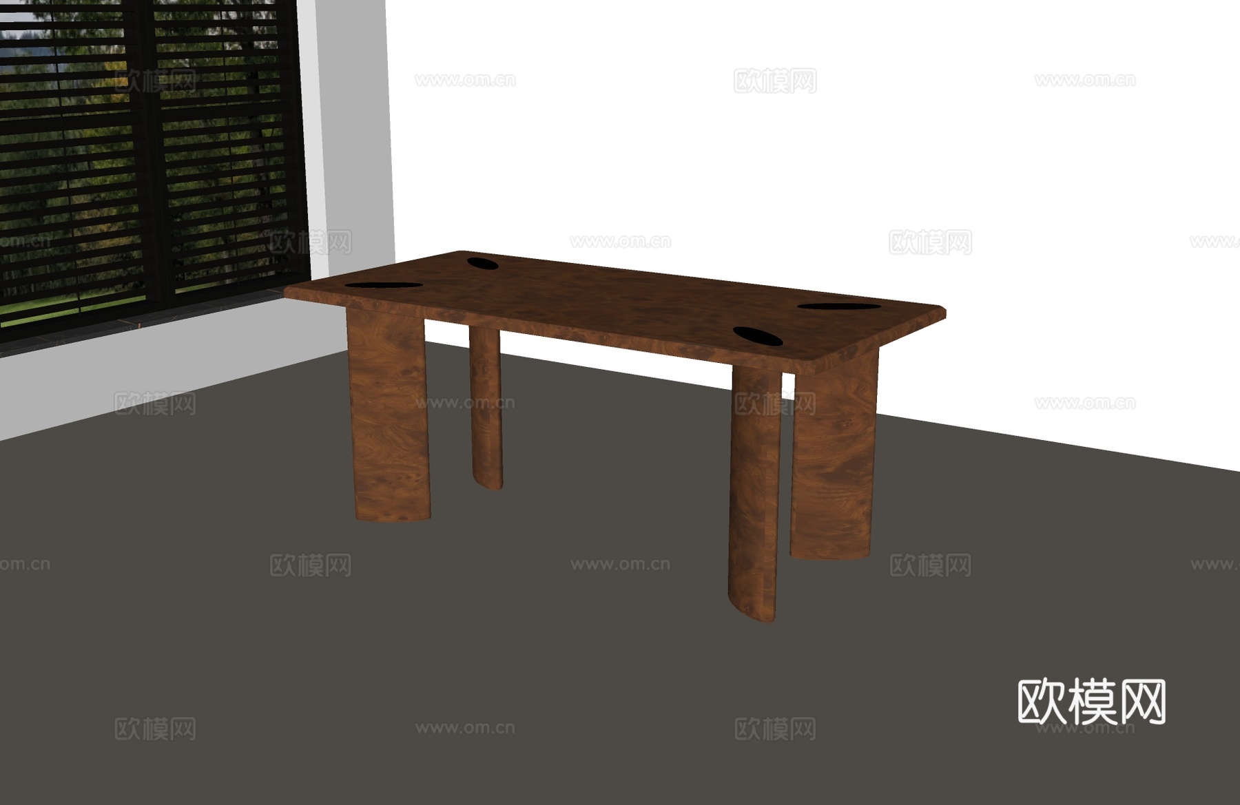 餐桌 现代餐桌 原木风餐桌 现代中古餐桌su模型