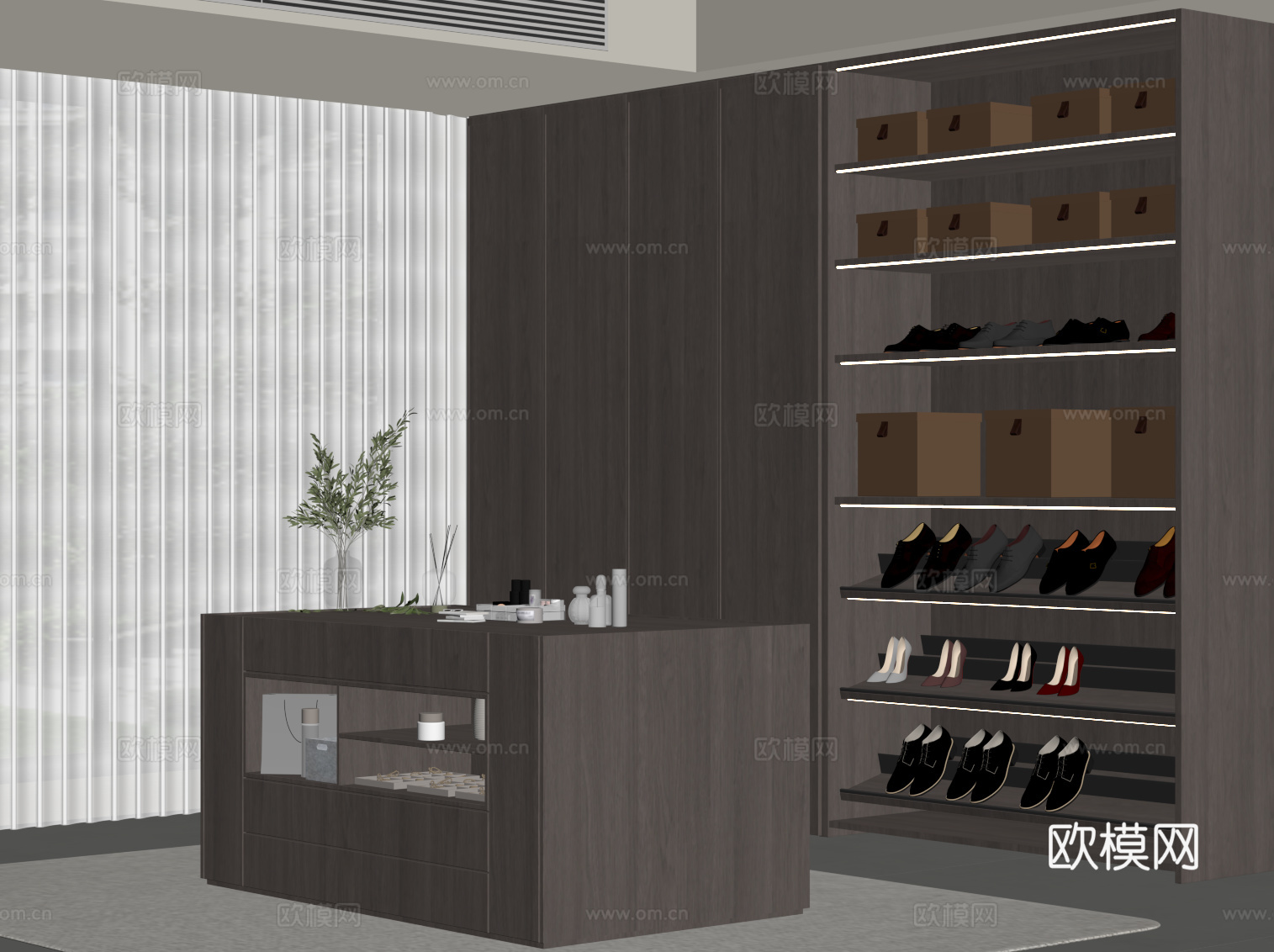 现代意式衣帽间 衣柜 鞋柜 首饰柜su模型