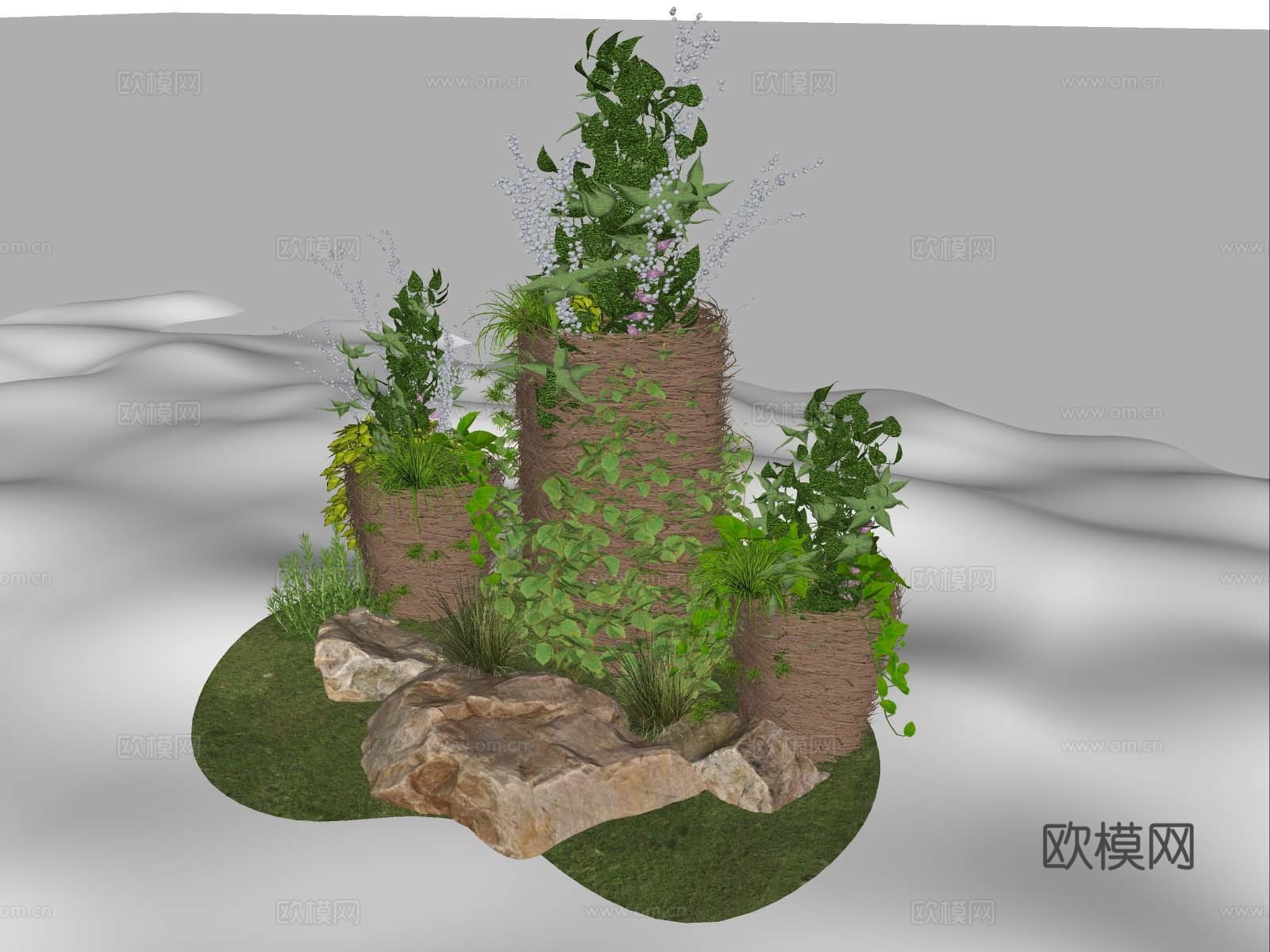 现代茅草小品 茅草花坛 茅草花盆 茅草花篮 网红打卡地su模型