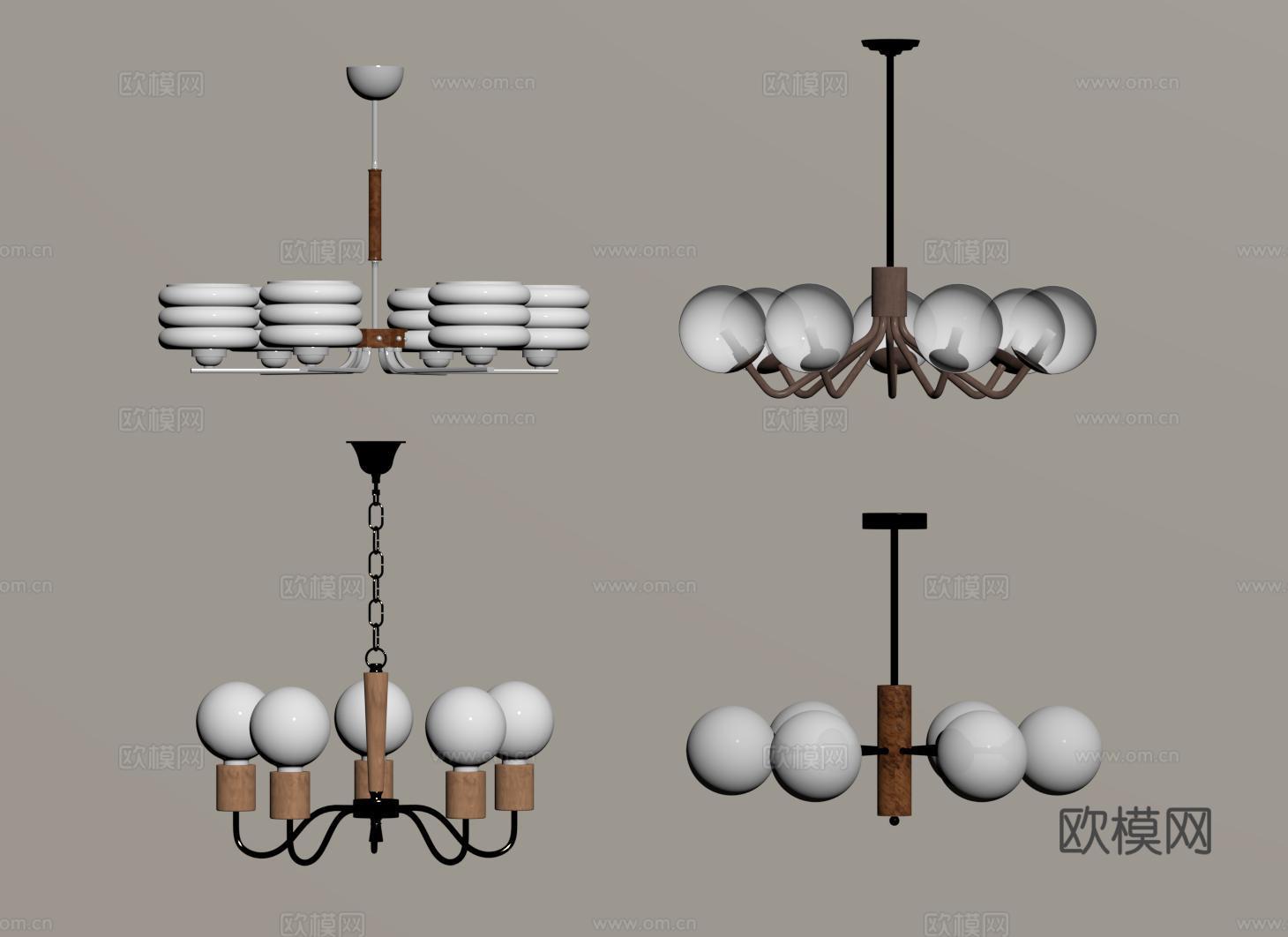 法式中古风吊灯 圆球吊灯 客餐厅吊灯 卧室吊灯 木质金属吊灯su模型