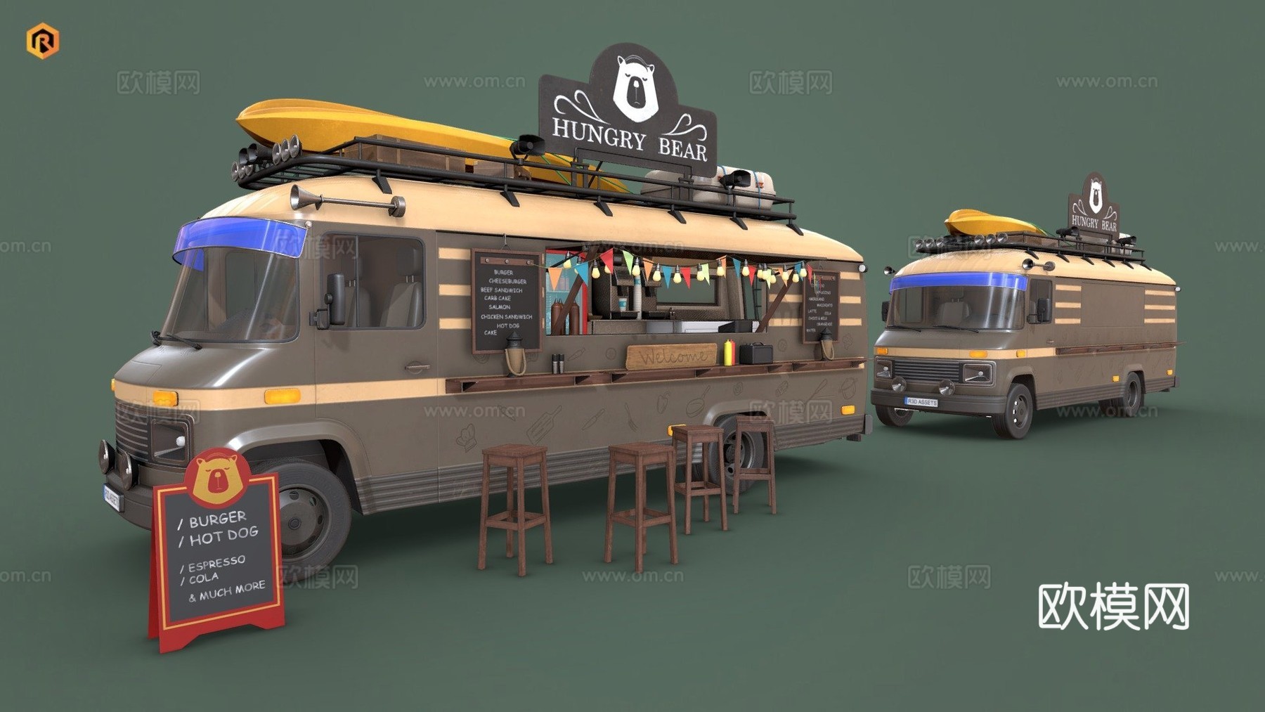 潮人餐车低多边形PBR 3D模型su模型