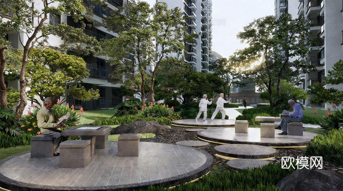 现代小区景观 老人活动区 宅间花园 康养花园su模型
