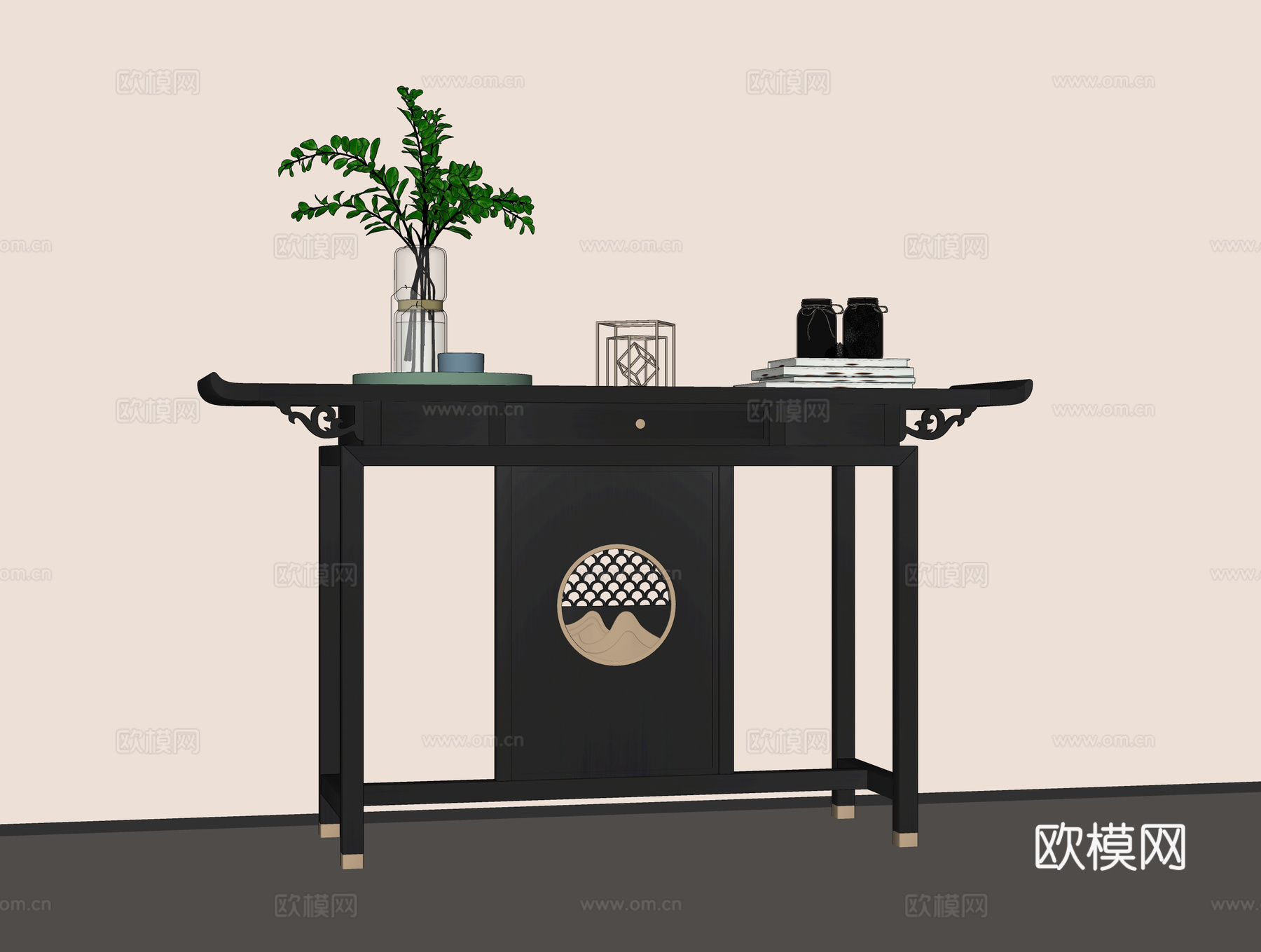 中式玄关端景台 饰品摆件su模型