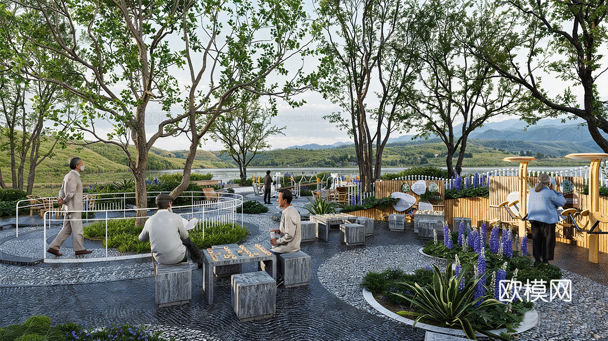 现代公园景观 康养花园 老年健身康养花园 老年健身活动中心su模型