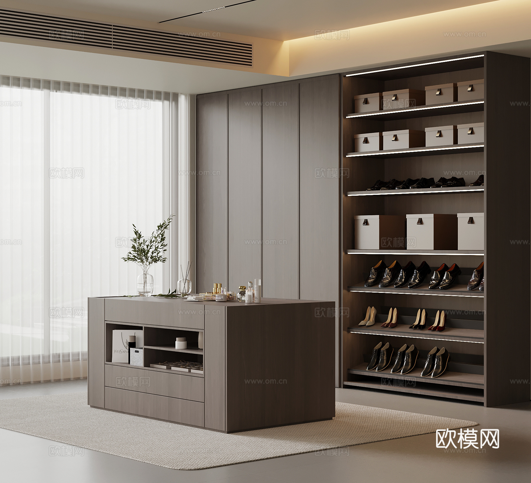 现代意式衣帽间 衣柜 鞋柜 首饰柜su模型