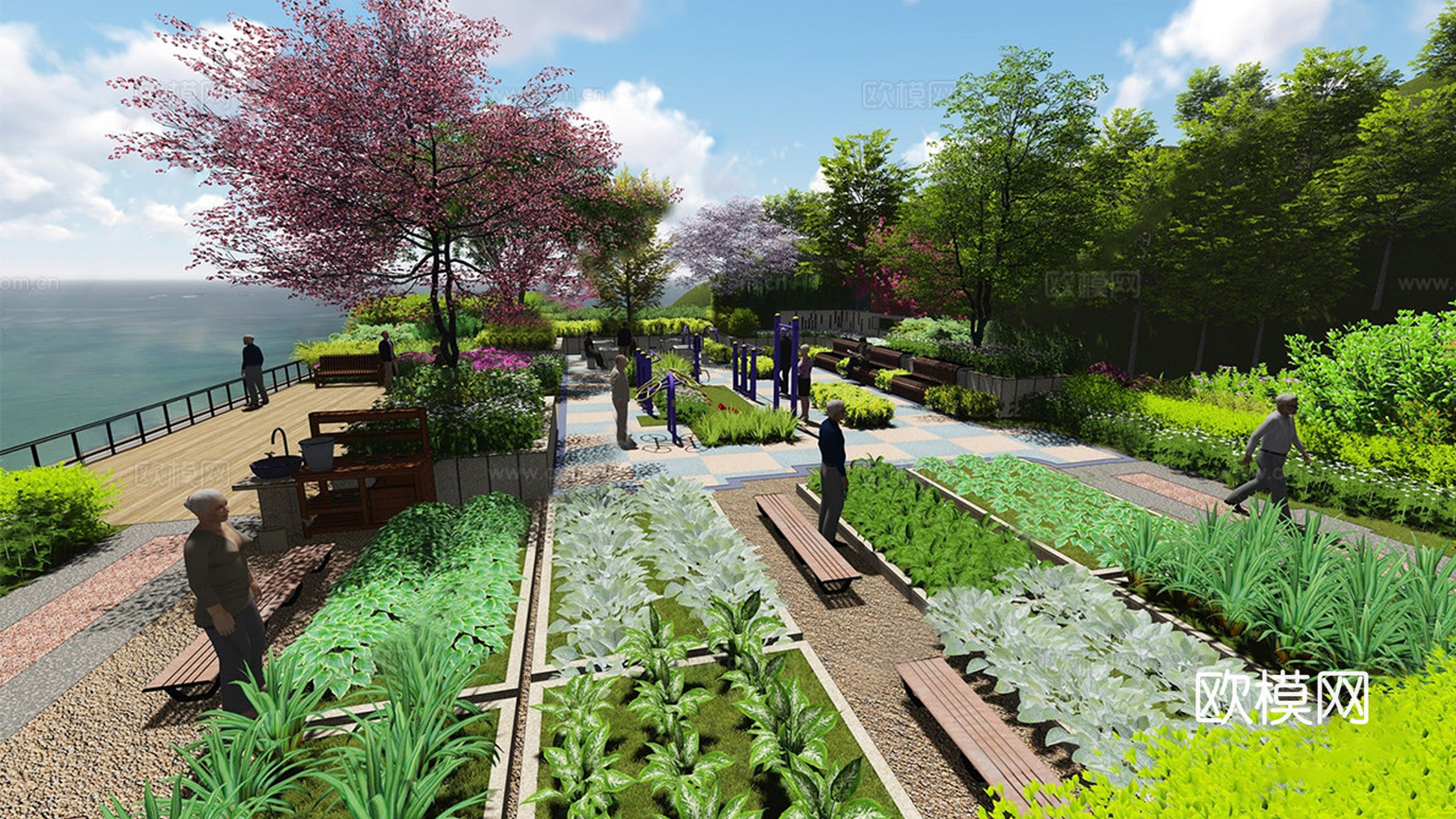 现代乡村菜园景观 康养景观公园su模型