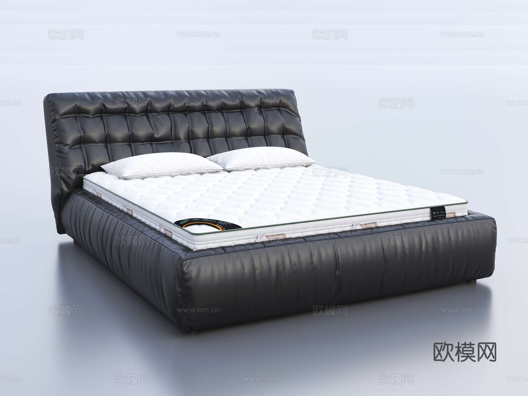 意式真皮双人床3d模型下载（渲染图1）
