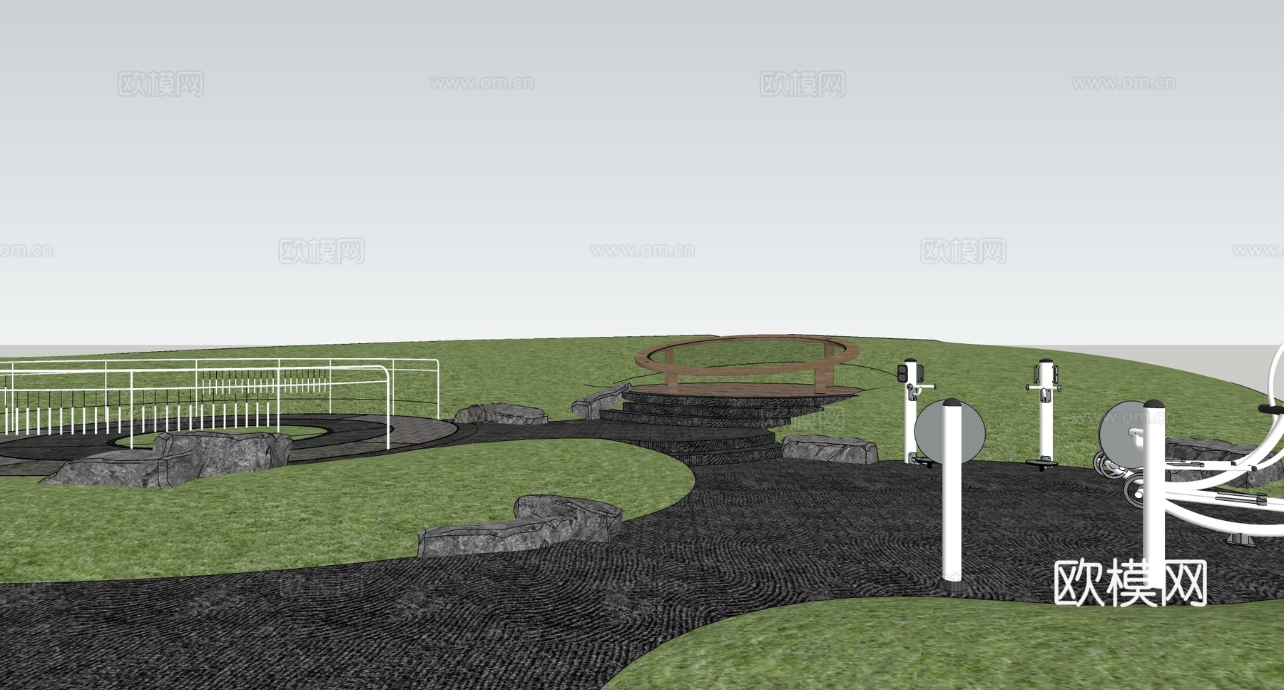 现代体育景观公园 康养花园 老年健身活动区 老年健身康养活动su模型