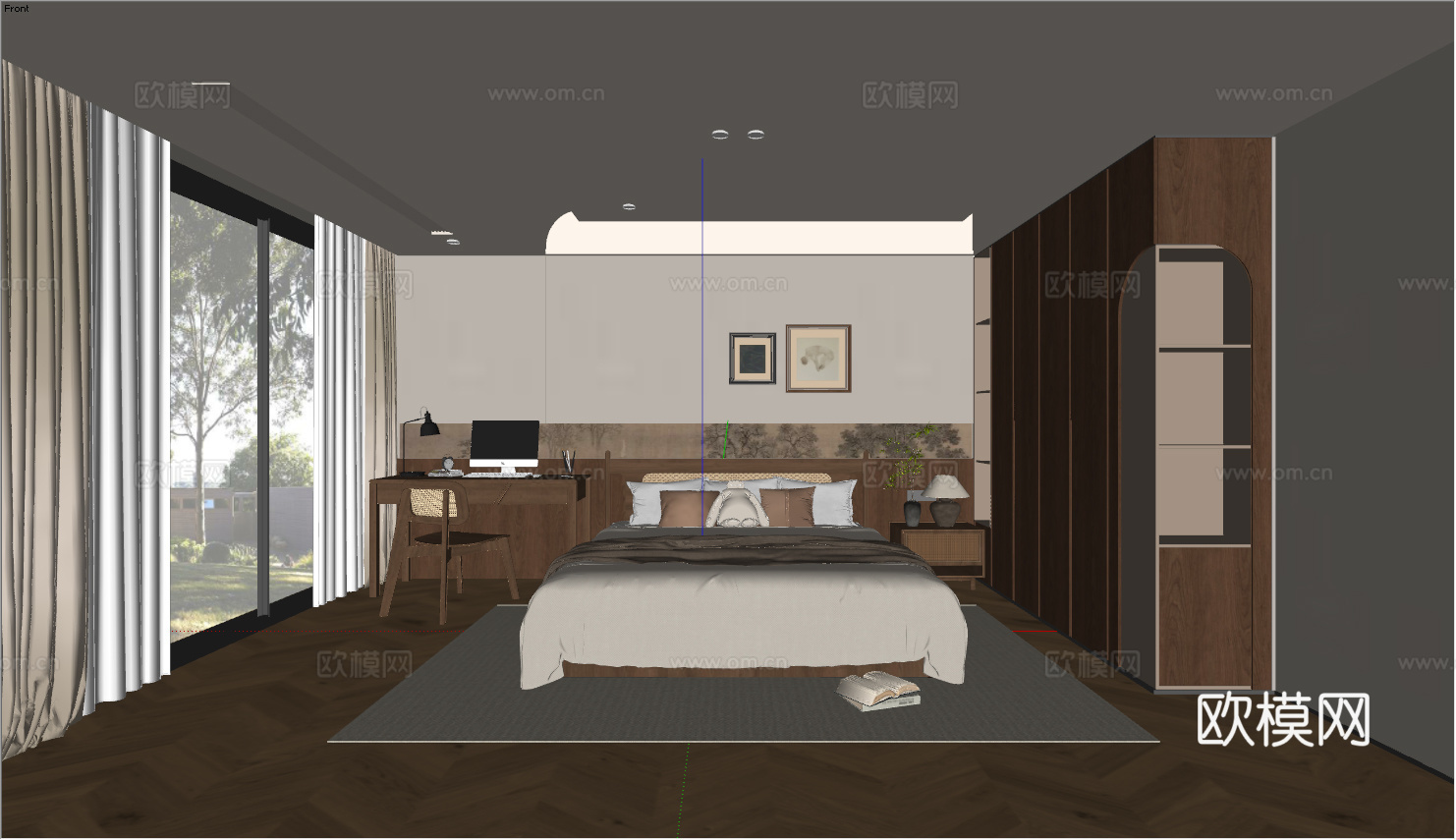 室内家装 卧室 家具 床 别墅 新中式 现代su模型