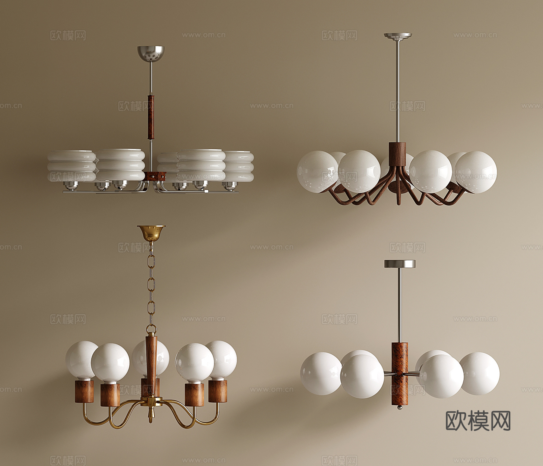 法式中古风吊灯 圆球吊灯 客餐厅吊灯 卧室吊灯 木质金属吊灯su模型