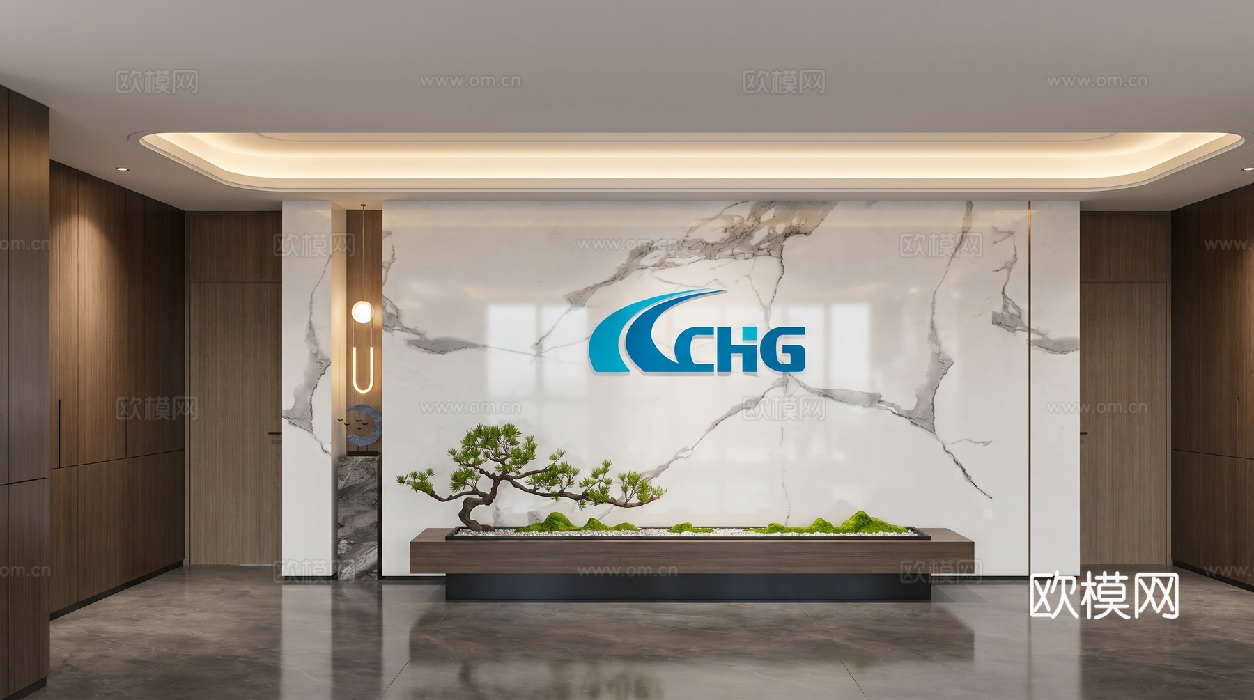现代公司大堂_公司前台  大堂端景su模型