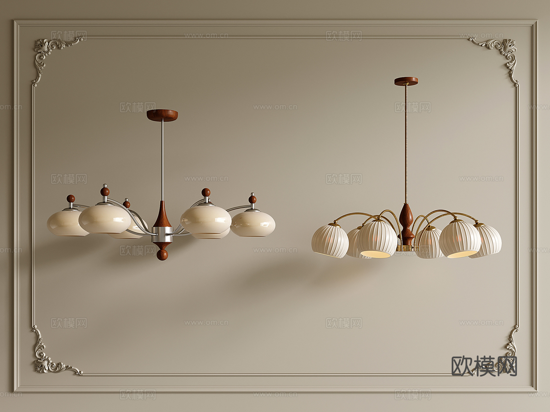 法式中古风吊灯 客厅主灯 卧室吊灯 木质金属吊灯su模型