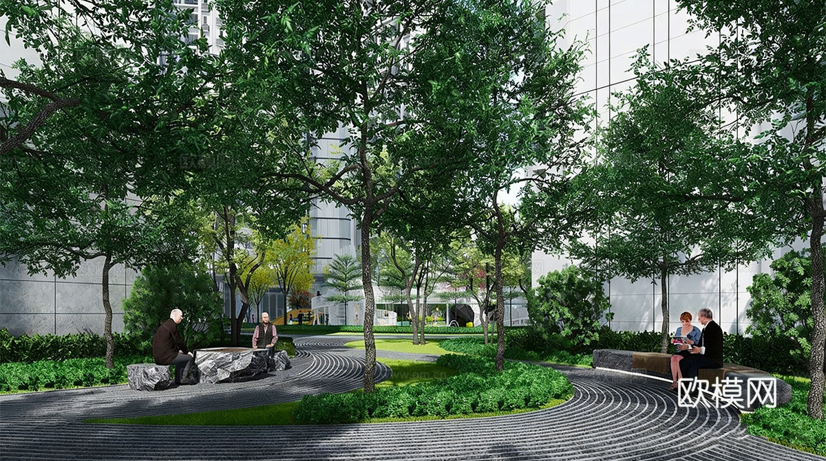 现代小区景观公园 康养公园 养生公园景观su模型