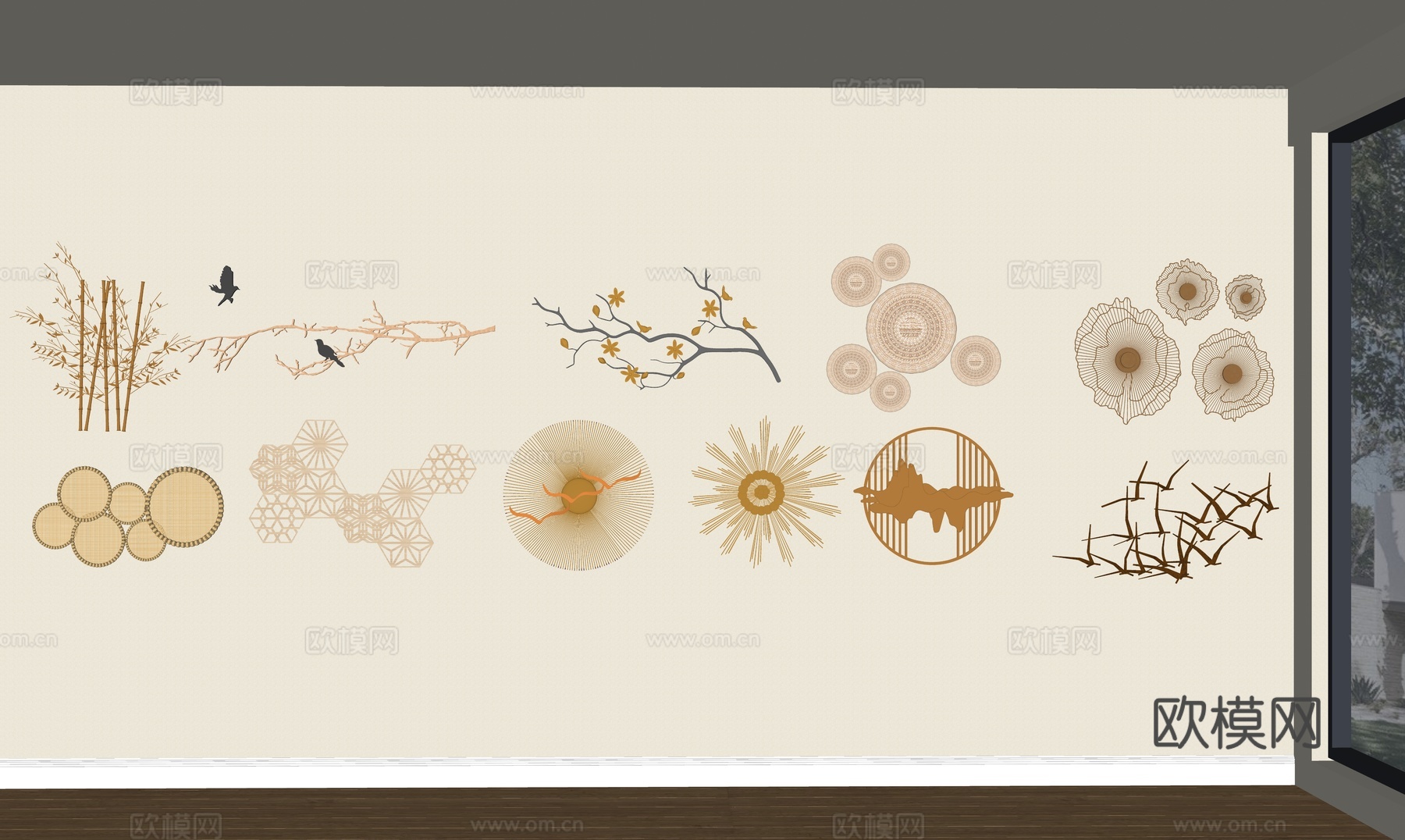 新中式墙饰挂件su模型