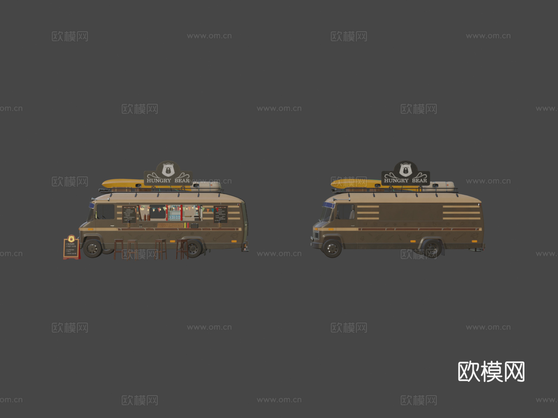 潮人餐车低多边形PBR 3D模型su模型