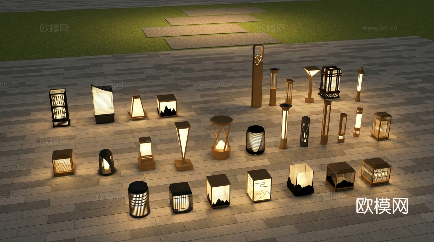 现代新中式景观灯  户外落地灯su模型