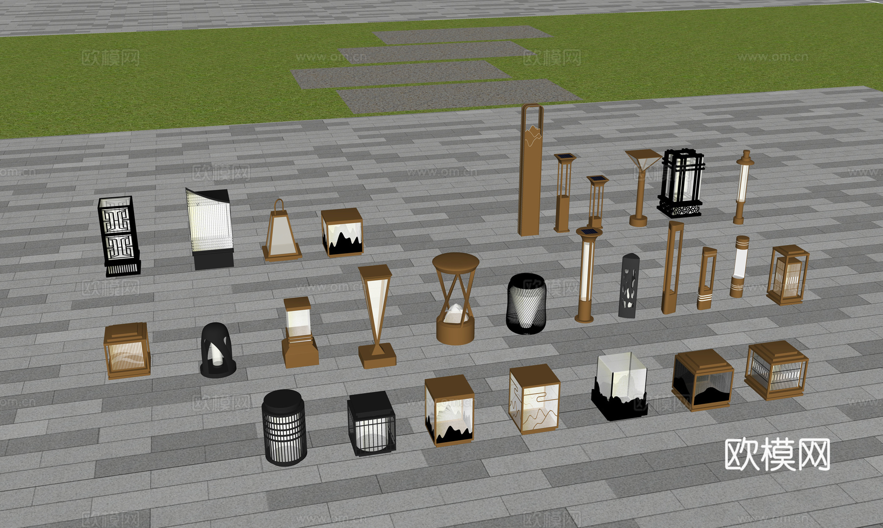 现代新中式景观灯  户外落地灯su模型