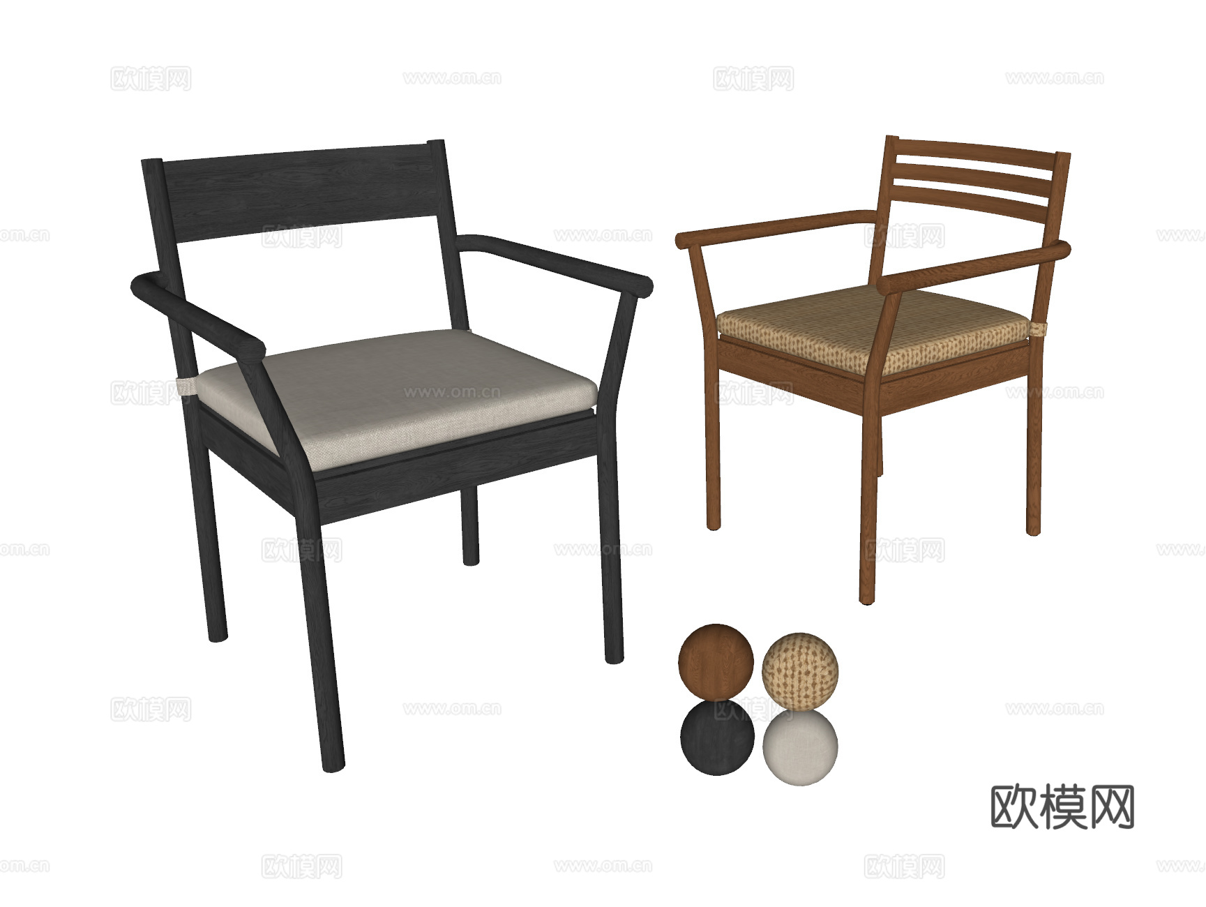 中古风单椅组合 餐椅 椅子 休闲椅 扶手椅su模型