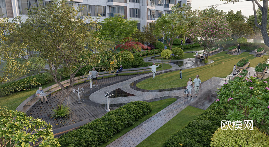 现代小区景观 老年康养 老人活动场地su模型