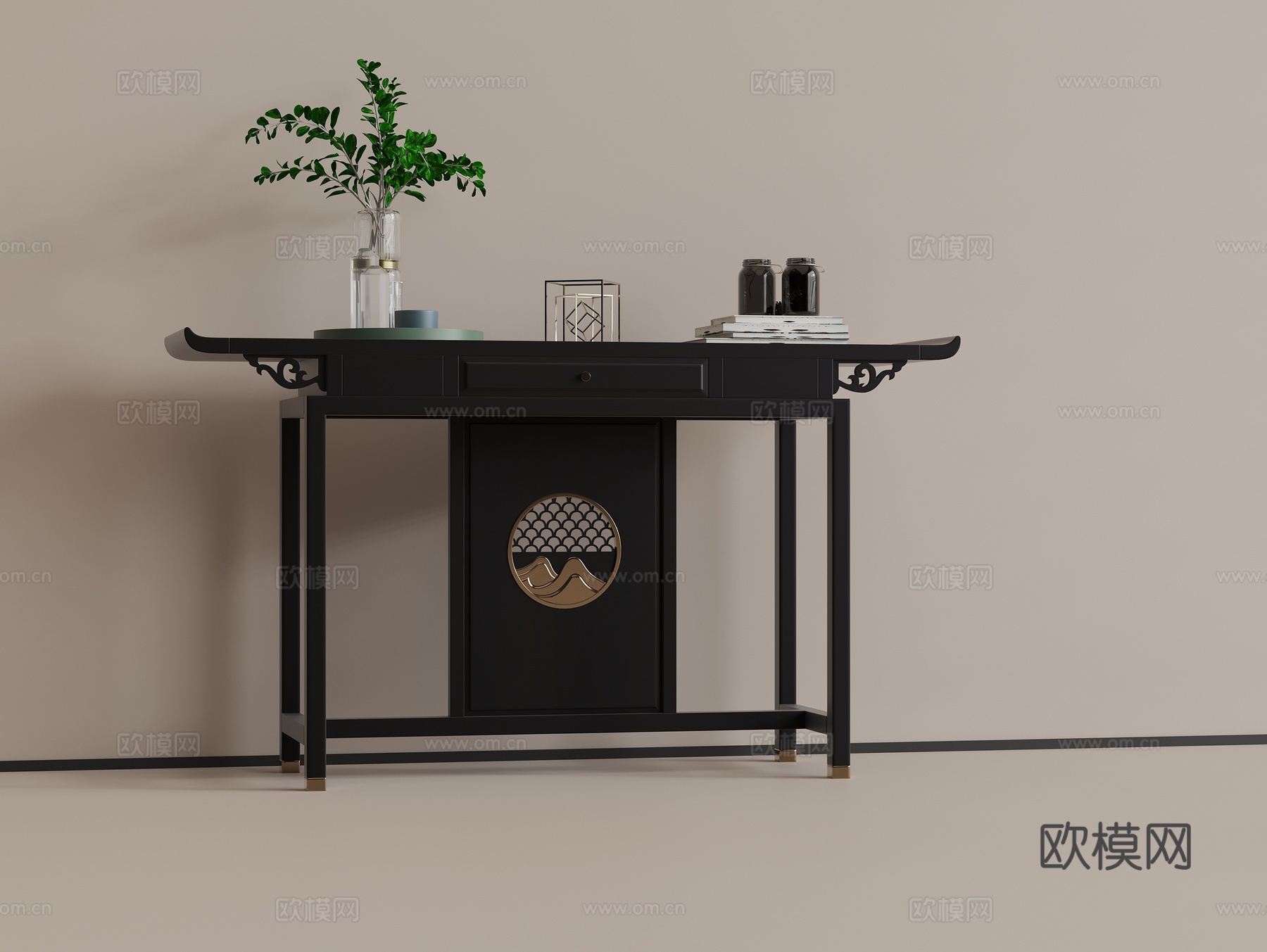 中式玄关端景台 饰品摆件su模型