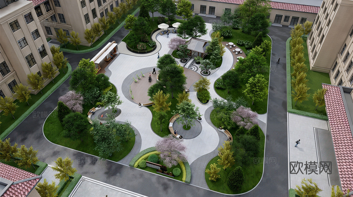 新中式医疗康养景观 新中式康养景观 新中式休憩花园su模型