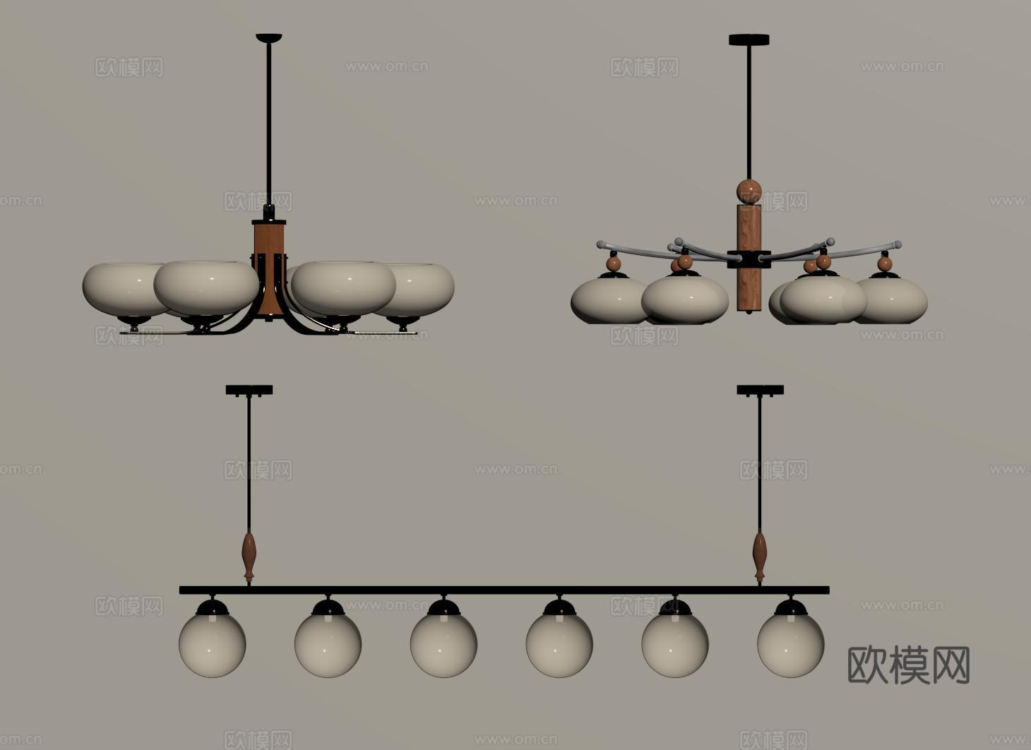 法式中古风吊灯 圆球吊灯 餐厅吊灯 卧室吊灯 木质金属吊灯su模型