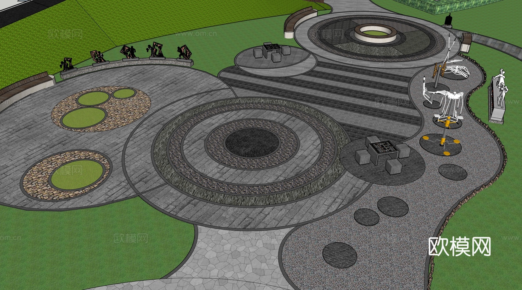 新中式乡村康养公园景观 户外公园su模型