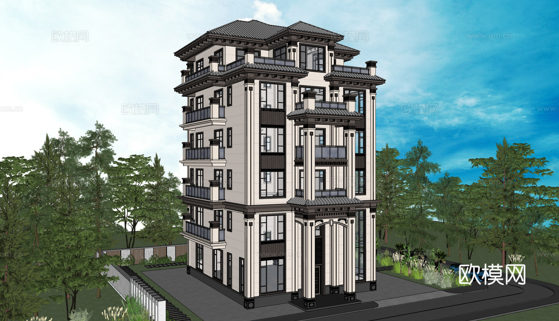 新中式别墅su模型su模型