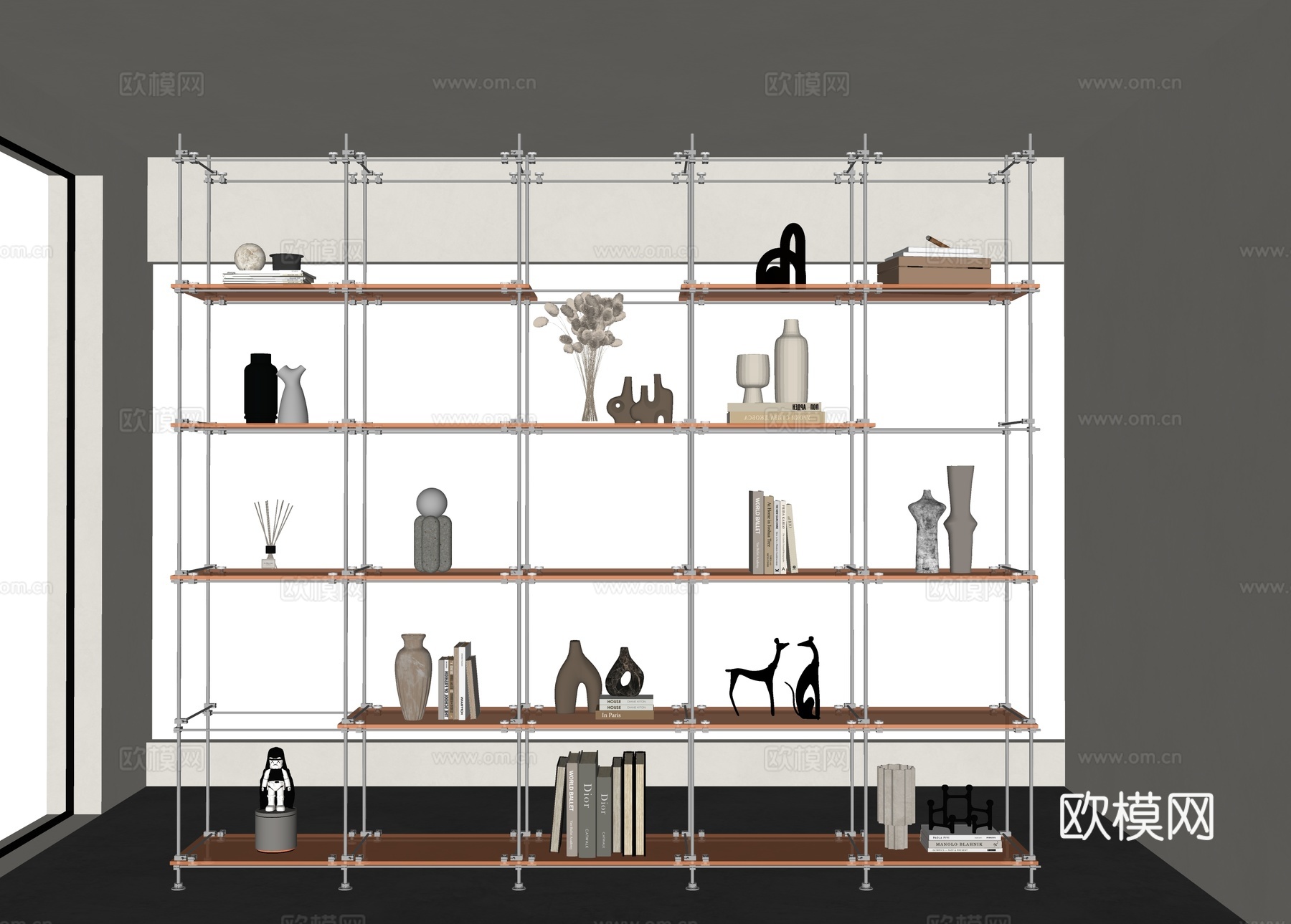 光轴书架 不锈钢光轴书架 现代书架 不锈钢置物架 轻奢书架su模型